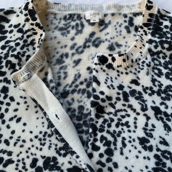 J. Crew | 100% Merino Wool Black & White Animal Print Cardigan - Picture 3 of 8